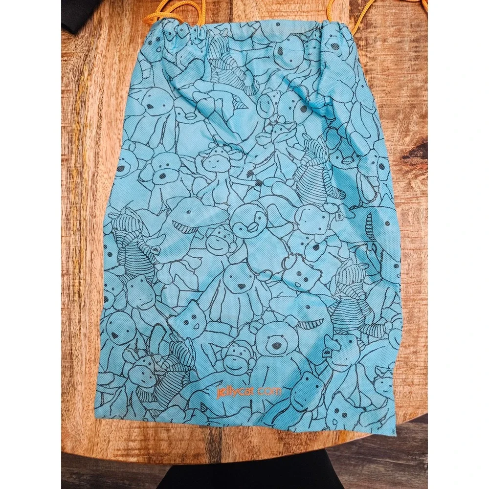 Jellycat London Kids Blue Mesh Drawstring Bag Animal Print Logo Toy Storage Bag